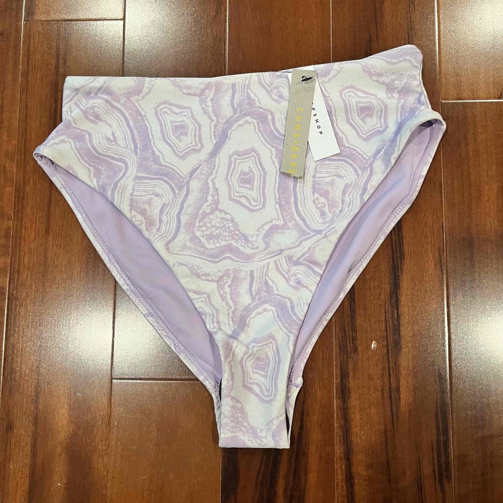 New NWT Topshop Bikini Bottom Lilac Purple Swirl High Cut Swimwear Swim Size 2